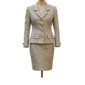 Vintage William Pearson Skirt Suit Set Size 10/12 Brocade Filagree Old Money